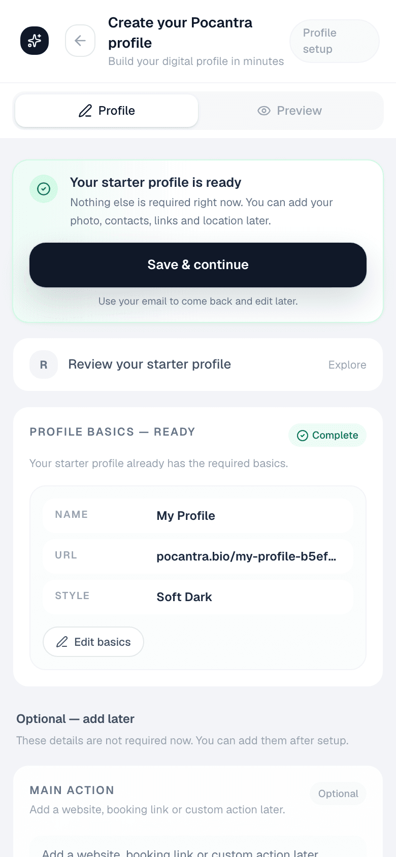 Pocantra profile editor preview